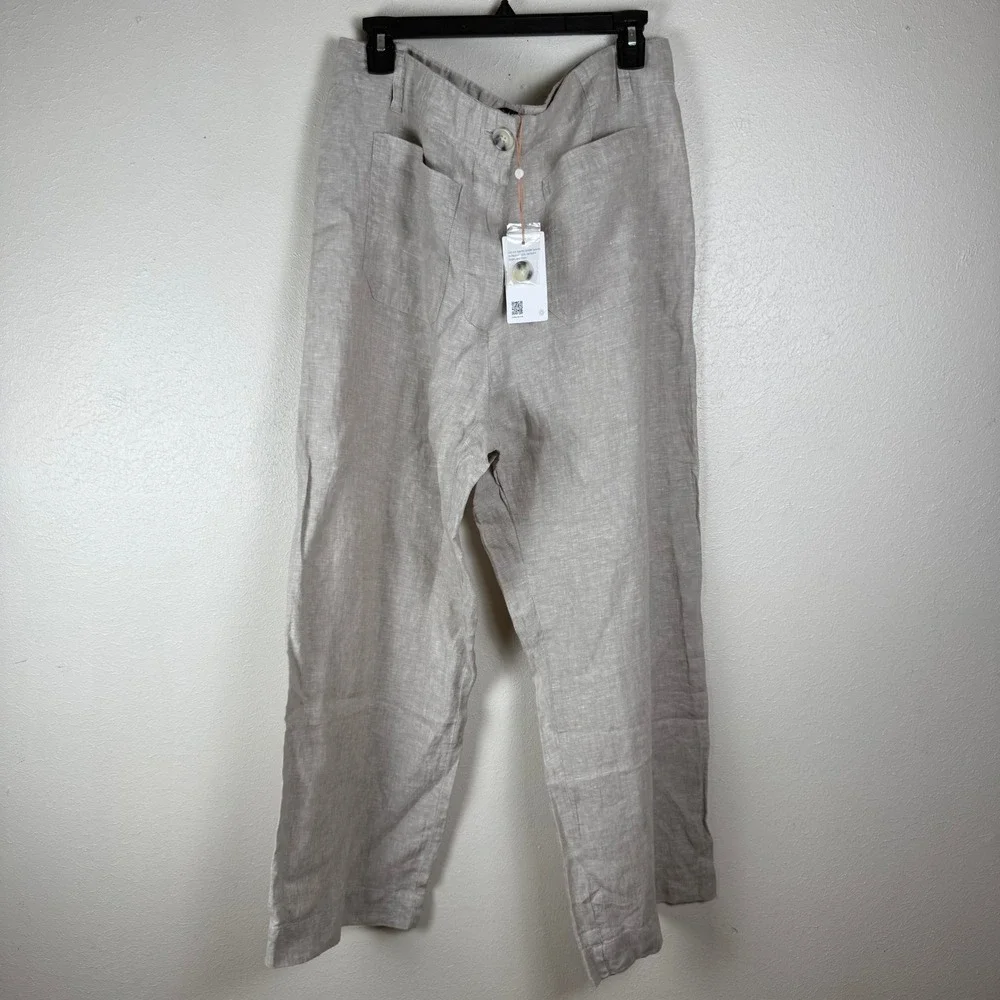 Quince European Linen Wide Leg Pants Driftwood Natural High Rise Size 16 NEW